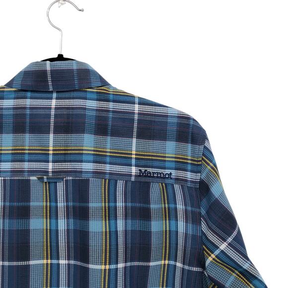 Marmot Plaid Button Up Shirt Blue Long Sleeve Lightweight Mens Small - Picture 6 of 7